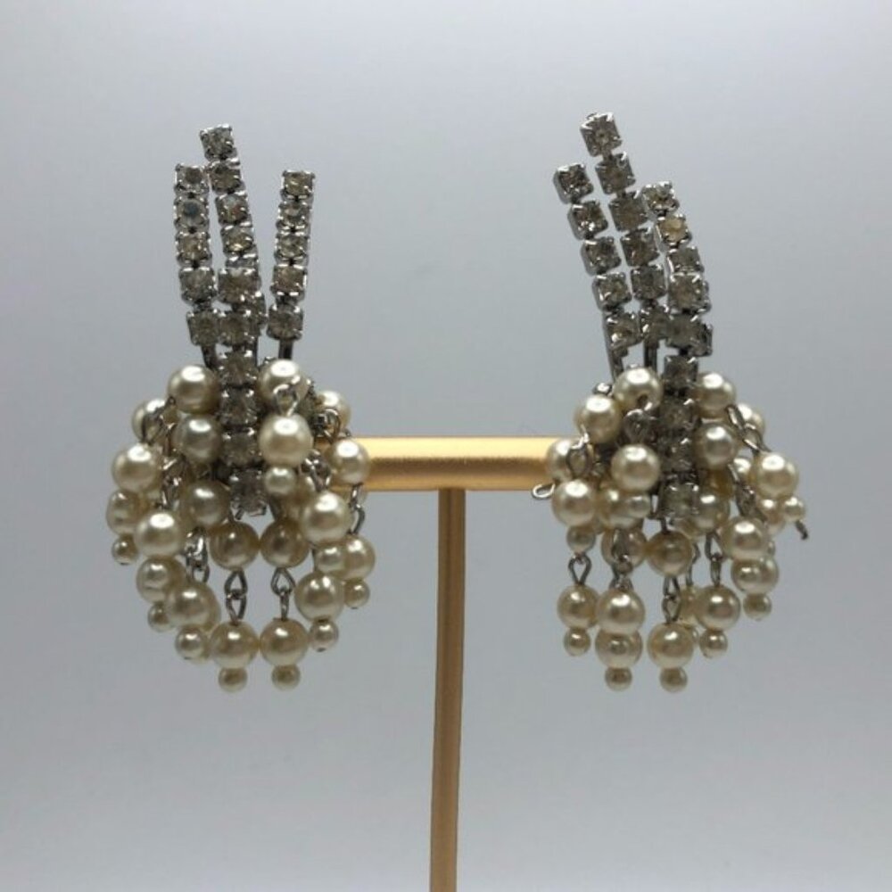 Vintage Rhinestone Waterfall Art Deco Style Dangle Earrings